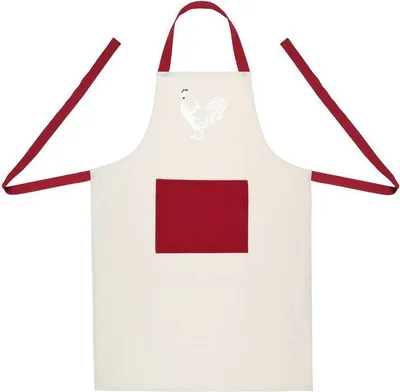 Image de STOF | Tablier de cuisine - 60x90 cm - Crème - avec motif coq - Stylé et pratique