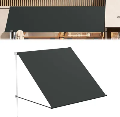 Obrázek produktu pro TRMLBE markýza s padacím ramenem 150 x 145 cm balkonová markýza se šňůrou, stahovací markýza s hliníkovou tyčí sluneční markýza odolná proti UV záření, antracitová barva