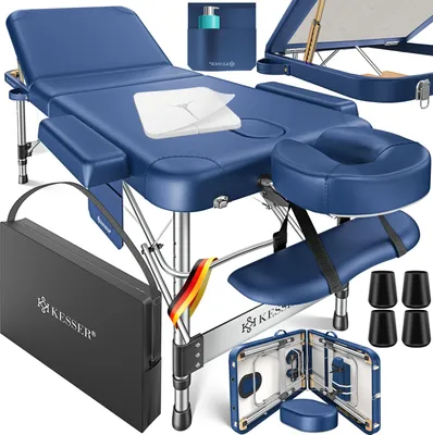 Produktbild von KESSER® Mobile Massageliege klappbar & höhenverstellbar 3 Zonen Massagebett Massagetisch Therapieliege Aluminium + 10x Gesichtsauflage mit Kopfstütze, 61 cm, Navyblau