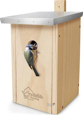 Produktbild von WILDLIFE HOME Nistkasten für Meisen mit Metalldach für Blaumeisen I nach aus verschraubtem Massiv-Holz I Wetterfest & Unbehandelt I Vogelhaus zum Aufhängen