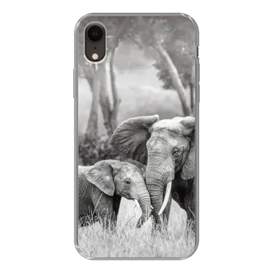 Produktbild von MuchoWow® Handyhülle Schutzhülle Hülle für iPhone XR Elefant - Tiere - Natur - Schwarz und weiß Silikon Softcase Handy Hülle - Schutzdeckel