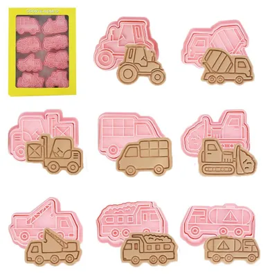 Produktbild von 8-teiliges Ausstechformen-Set in Form von Autos, Ausstechformen für Kinder, Ausstechformen aus Kunststoff in Form von Transportfahrzeugen, 3D-Ausstechformen-Set in Form von Fahrzeugen