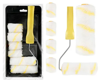Produktbild von Farbroller Set für Wandfarbe, 8 Teile, 4 Zoll und 2 Zoll Malerrollen, ergonomischer Rollengriff, Farbroller mit Tank, Malzubehör