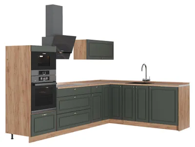 Produktbild von Eckküche Vicco Fame-Line Grün-Gold Landhaus/Goldkraft Eiche 287 x 51.6 cm ohne Arbeitsplatte, Model 63508