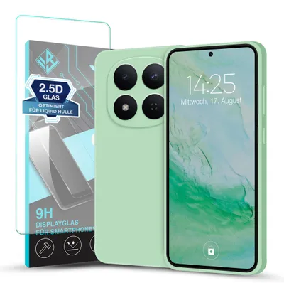 Produktbild von Hülle für Xiaomi Redmi Note 15 Pro 5G mit 9H Displayglas Displayschutz Case Cover Bumper Smartphone Softgrip Schutzhülle Farbe: Türkis