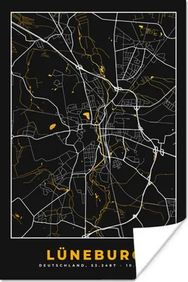 Produktbild von MuchoWow® Poster Gold - Deutschland - Karte - Stadtplan - Lüneburg 120x180 cm - Kunstposter