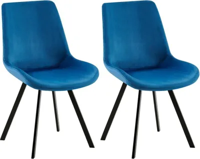 Image de lot de 2 chaises de salle à manger Velvet - chaises de cuisine - pivotantes à 360° et confortables | couleur : bleu foncé