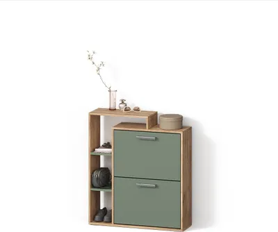 Produktbild von Schuhkipper Livinity Ortello Goldkraft Eiche/Grün 80 x 90 cm, Model 55889