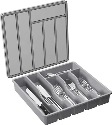 Produktbild von Besteckkasten mit Deckel, Besteckkasten für Schublade und Küchenarbeitsplatte, Kunststoffbesteck und Besteck