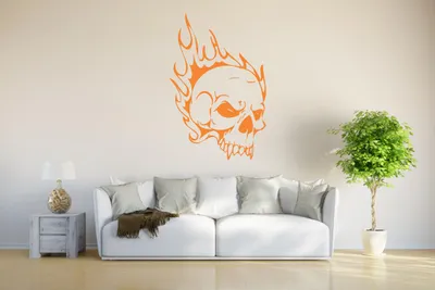 Produktbild von WANDTATTOO w355 Totenkopf Skull Schädel Bone Wandaufkleber 96x63cm, orange