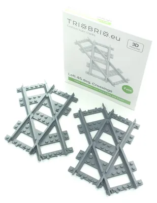 Produktbild von Trixbrix Kreuzung 45 Grad links, 2x – Schienen kompatibel mit LEGO® City Eisenbahn und Zug, Zubehör für Klemmbausteine