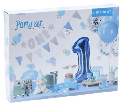 Produktbild von 1. Geburtstagsparty-Dekorationsset – blauer Junge, 9-teilig.