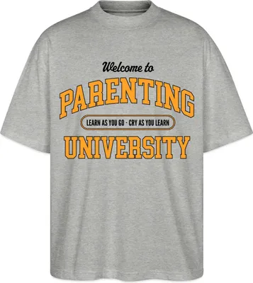 Produktbild von Spreadshirt Parenting University Lustiges Eltern Humor Motiv Oversize Uni T-Shirt, XS, Grau meliert