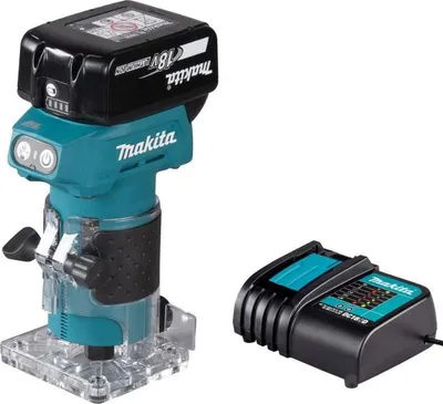 Produktbild von Akku-Fräse Makita DRT52SF 18V 6mm mit 3.0Ah Akku, bürstenlosem Motor und variabler Geschwindigkeit für präzises Arbeiten in Holz und Kunststoff