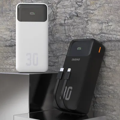Produktbild von Powerbank Dudao K15MAX 30000mAh PD 22.5W z wbudowanymi kablami - czarny