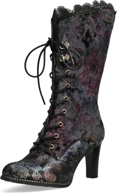 Produktbild von Laura Vita Damen Stiefel florales Muster Spitze und Metallic Glanz Alcbaneo 351, Größe:37 EU, Farbe:Violett