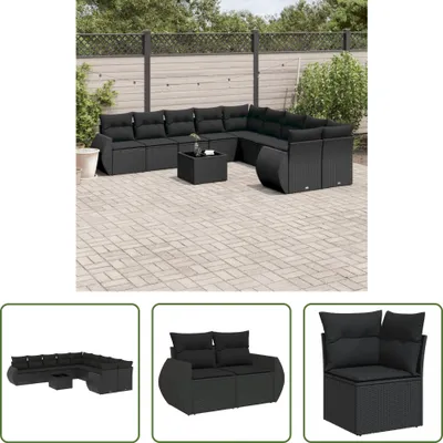 Produktbild von The Living Store 11-tlg. Garten-Sofagarnitur mit Kissen Schwarz Poly Rattan