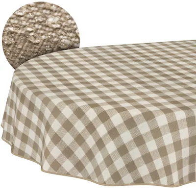 Produktbild von Tischdecke abwischbar oval Karo Beige mit Paspelband 200 x 140 cm
