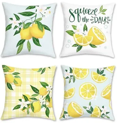 Obrázek produktu pro Ultiluxe Povlaky na polštáře - 4 kusy - Dekorační povlaky - Sametová tkanina - Motiv citronu - Barevné - Velikost 45 x 45 cm - Bílá/Zelená/Žlutá