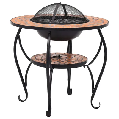 Image de The Living Store Table à feu Mosaïque Céramique Terracotta 68 cm