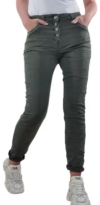 Productafbeelding van Karostar dames stretch jeans | Boyfriend broek met decoratieve sierknopen | Mid-fit