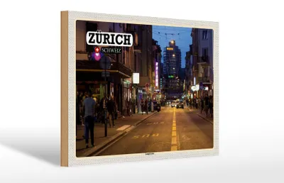 Produktbild von Holzschild Reise Zürich Schweiz Langstrasse 30x20cm