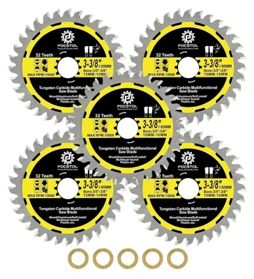 Immagine prodotto di Disco circolare per legno, 85mm x 15/10mm - confezione da 5 pezzi, 32 denti, adatto per plastica, alluminio, rame e altri metalli non ferrosi
