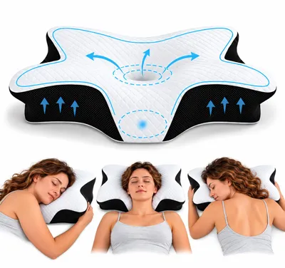 Produktbild von Nackenkissen, Kopfkissen Ergonomisches Orthopädisches Kissen gegen Nackenschmerzen, Nackenstützkissen Schlafkissen Memory Foam, Schwarz YaLiva Decor
