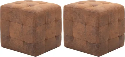 Image de 2 pcs Poufs Marron 30 x 30 x 30 cm Similicuir daim