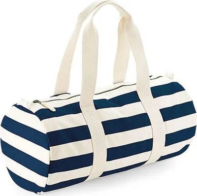 Immagine prodotto di Westford Mill W688 | Borsa sportiva Nautical Barrel Bag - Colore: Natural/Navy - Dimensioni: 50 x 25 x 25 cm