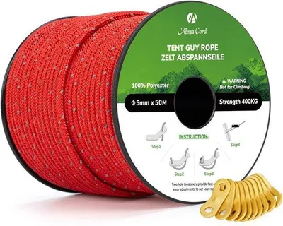 Produktbild von Famanu Zeltleine Set 50 Meter mit 10 Aluminium Spannern - Robustes Zelt- und Gartenseil