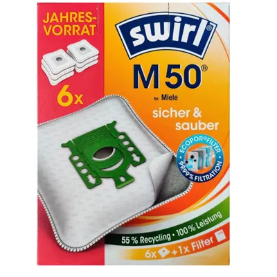 Produktbild von Original SWIRL M 50 Staubsaugerbeutel 6er Pack Jahresvorrat Für Miele EcoPor