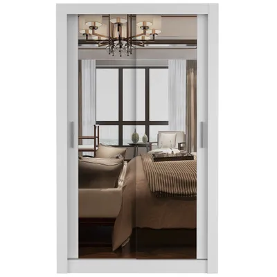 Produktbild von Schwebetürenschrank Kleiderschrank Schrank 120cm Weiß/Weiß mit zwei Spiegeln MILAN