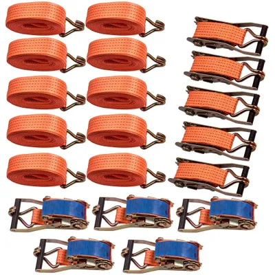 Obrázek produktu pro 10 x 5000kg 6m 5 tónů profesionálních upínacích popruhů 2ks ráčnových popruhů popruh 5T