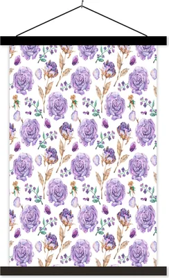 Produktbild von MuchoWow® Textilposter Blumen - Rosen - Muster 60x90 cm mit schwarzem Rahmen - Poster Wohnzimmer