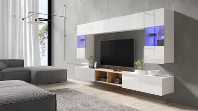 Produktbild von Mediawand Wohnwand 7 tlg - KAVOS 3 - Weiss Hochglanz inkl.LED