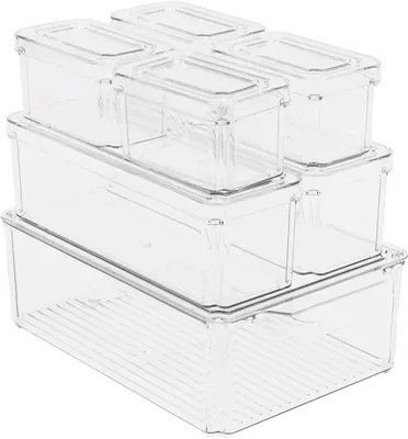 Produktbild von Kühlschrank Aufbewahrungsboxen - Organizer Set 7-teilig - Transparenter Kunststoff - Lebensmittelecht - Wiederverwendbare Küchenaufbewahrung