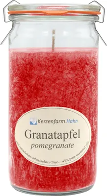 Produktbild von Duftkerze im XL-Weckglas®, 100% pflanzliches Stearin, Granatapfel, KERZENFARM HAHN, mit reinen ätherischen Ölen, Brenndauer ca. 40h