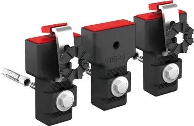 Three black and red plumbing fixtures are shown against a white background.