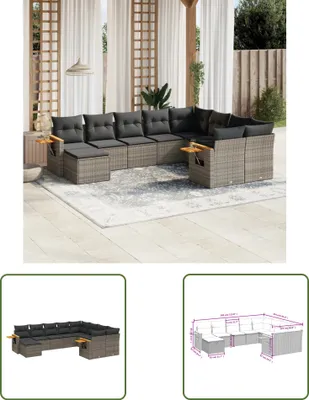 Produktbild von The Living Store 10-tlg. Garten-Sofagarnitur mit Kissen Grau Poly Rattan