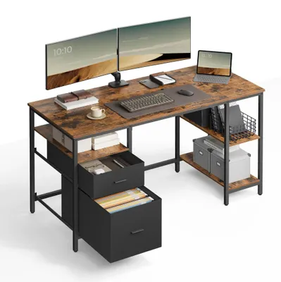 Produktbild von Schreibtisch - Computertisch/Bürotisch - 140x60x76 cm - Rechteckig - 3 Ablagen - 2 Schubladen - Montage erforderlich - Hellgrau