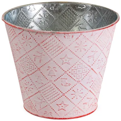 Produktbild von Metall Weihnachtsmotiv Blumen-Topf Übertopf Rot Ø 14,5 x 12,5 cm