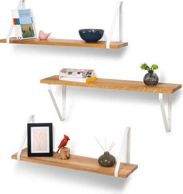 Produktbild von Rikmani Schweberegal Wandregal Eiche Massiv RAY Hell (weiss/18,5 cm) 120 cm