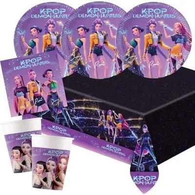 Zdjęcie produktu dla Zestaw imprezowy kpop demon hunters papierowy dla dzieci 37 szt.