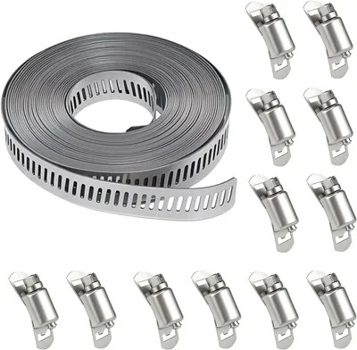Image de Collier de serrage flexible, longueur 5 mètres, 12 fixations, en acier inoxydable, pour l'eau et le gaz