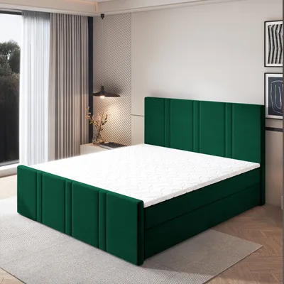 Produktbild von Masseno Boxspringbett COMOZA 160x200 cm Komplett-Set mit Bonell Matratze und Topper, Polsterbett mit Bettkästen -Grün, KRONOS 19