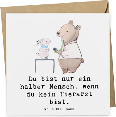 Produktbild von Mr. & Mrs. Panda Klappkarte Tierarzt Herz - Weiß - Geschenk, Glückwunschkarte, doppelkarte, faltkarte, Grußkarte, anlasskarte
