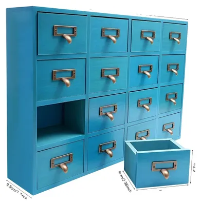 Produktbild von Aufbewahrungsschrank, 16 Schubladen, langlebiges Holz- und Metalldesign, Blau