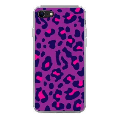 Produktbild von MuchoWow® Handyhülle Schutzhülle Hülle für iPhone SE 2020 Pantherdruck - Lila - Rosa Silikon Softcase Handy Hülle - Kartenbesitzer