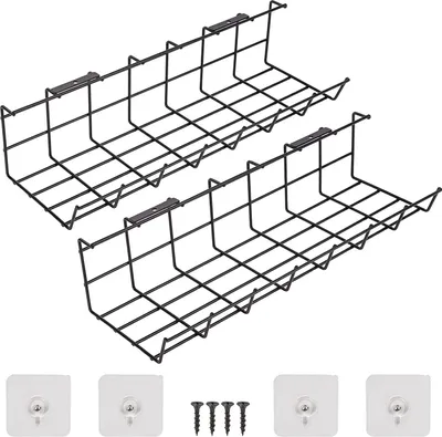 Obrázok produktu pre ONVAYA® Cable Channel Desk | Čierna | Držiak na jednoduchý manažment káblov | Vedenie káblov pre PC a TV | Organizér na káble, napájacie zdroje, viacero zástrčiek | Samolepiaci a skrutkovací